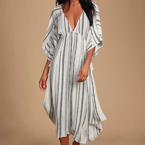 Lulu's Augas Santas Black and White Striped Swim Cover-Up - Size Medium